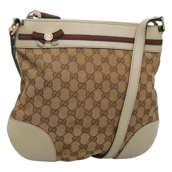 GUCCI GG Canvas Web Sherry Line Shoulder Bag Beige Gold - Picture 1 of 15